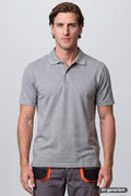 Herren-Poloshirt meliert in Grau, kurze Ärmel, Knopfleiste und Kragen