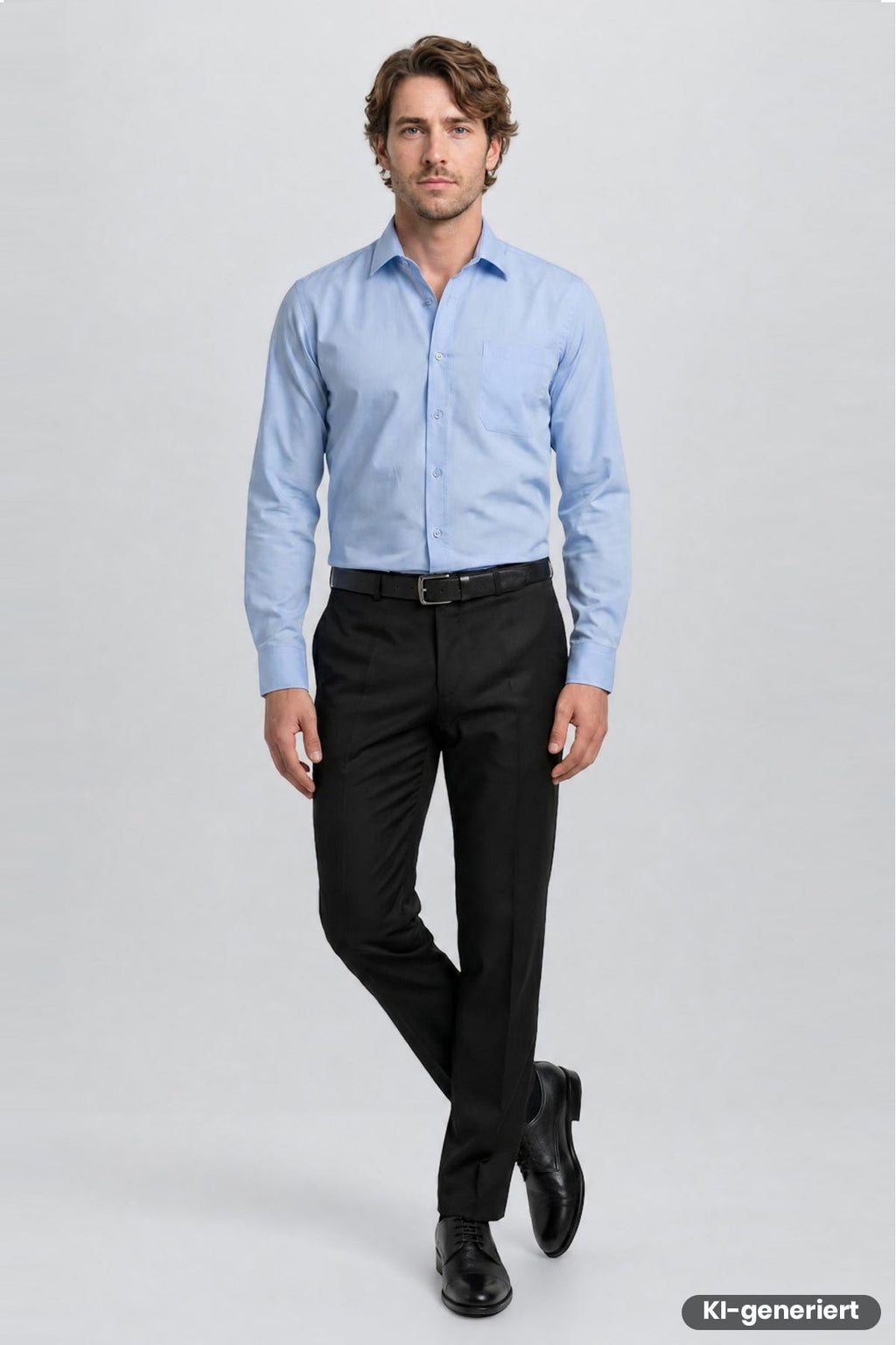 Herrenhose schwarz, gerader Schnitt mit Bundfalten, Gürtelschlaufen und Knopfverschluss