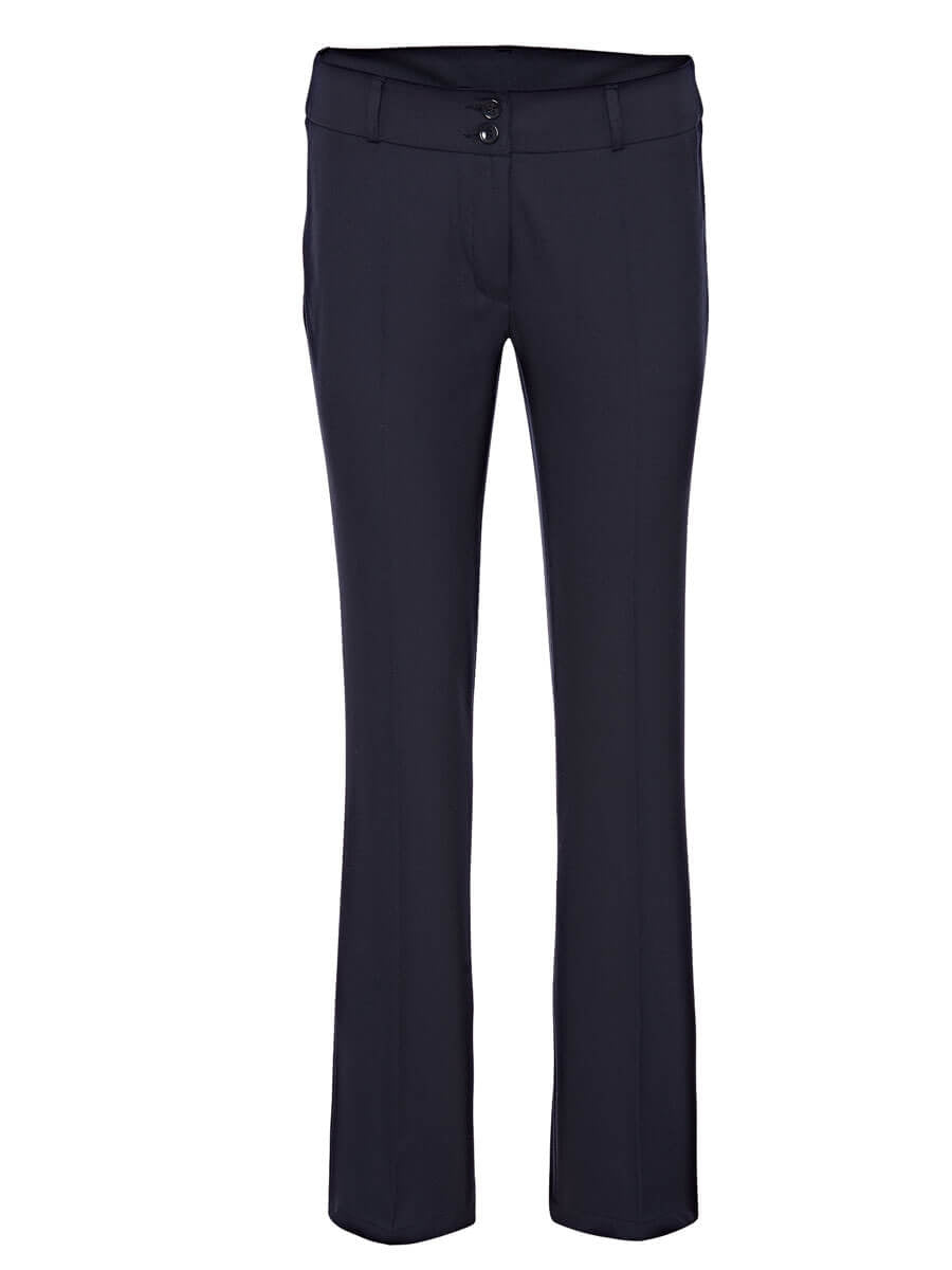 Schlichte Damen-Lycrahose in marineblau mit Bundfalte und Knopfverschluss