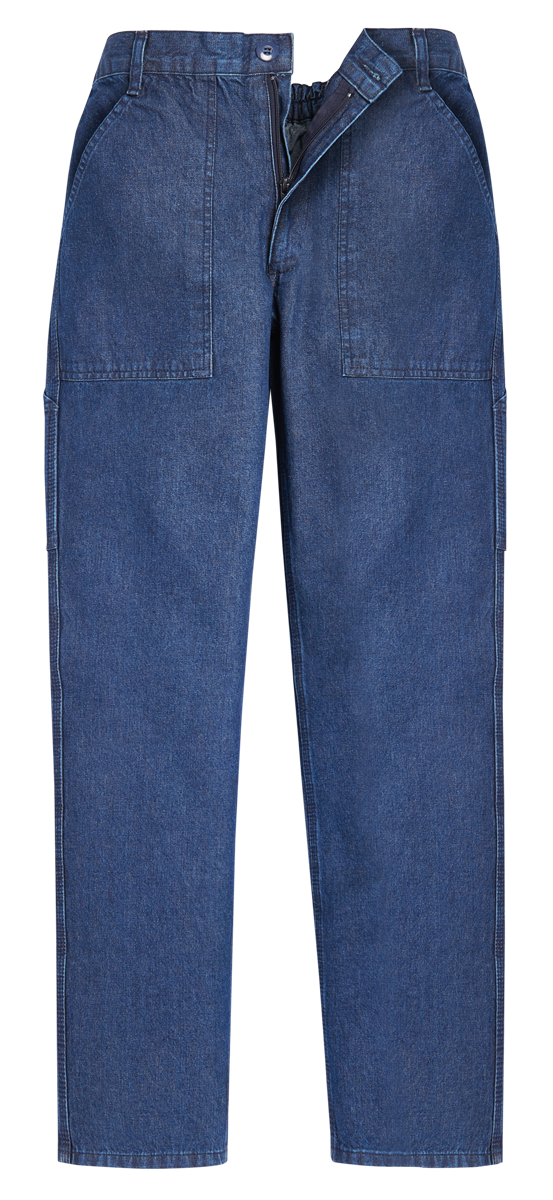 Arbeitsjeans aus Denim, dunkelblau, mit Knopf- und Reißverschluss, Taschen vorne
