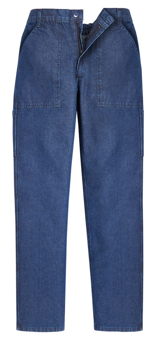 Arbeitsjeans aus Denim, dunkelblau, mit Knopf- und Reißverschluss, Taschen vorne