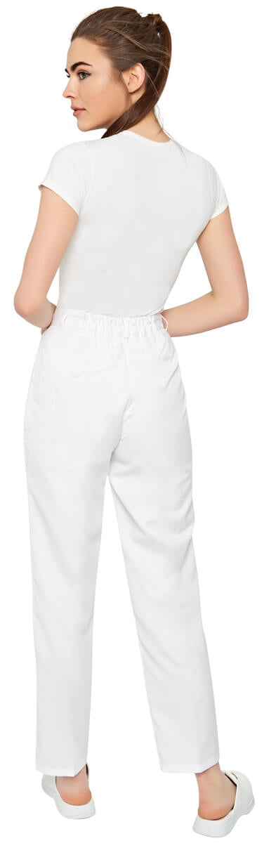Weiße Damen-Bundhose mit elastischem Bund und geradem, weit fallendem Bein