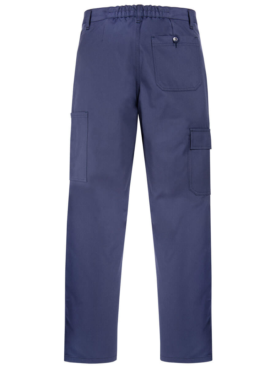 Marineblaue Bundhose mit Cargotaschen, seitlichen Taschen und Knopf am Bund