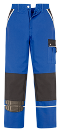 Bundhose aus Canvas, blau mit dunkler Beinpartie, seitlichen Taschen und reflektierendem Streifen