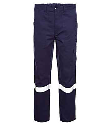 Dunkelblaue Bundhose mit elastischem Bund und reflektierenden Kniebändern
