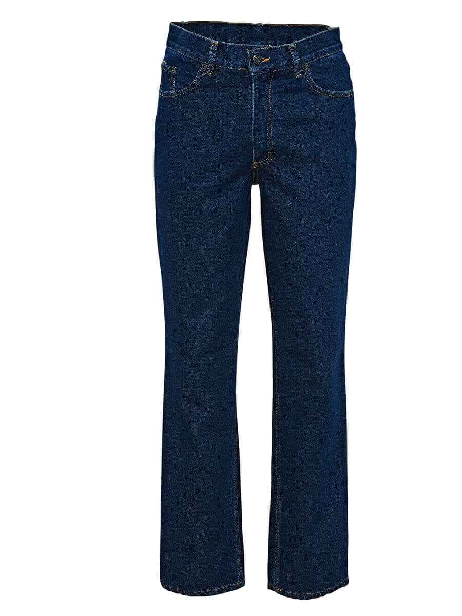Dunkelblaue Jeanshose mit geradem Bein, Knopf/Reißverschluss und Fronttaschen