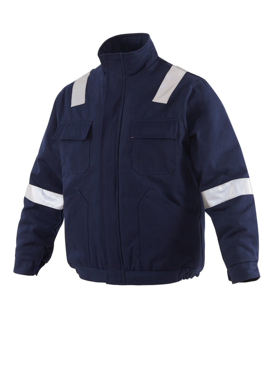 Winterjacke ISMONT Marineblau mit Reflexstreifen, Stehkragen und Brusttaschen