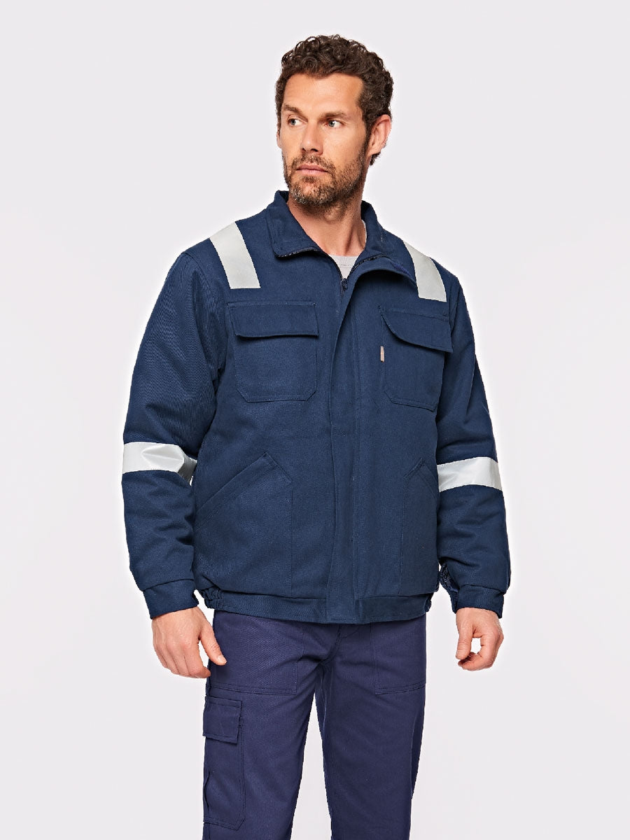 Winterjacke ISMONT Marineblau mit Reflexstreifen, Stehkragen und Brusttaschen