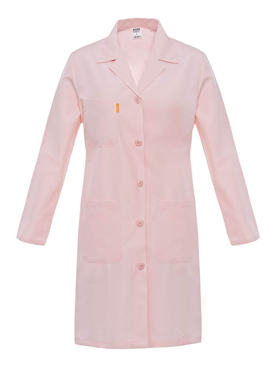 Rosa Damen-Berufsmantel mit Reverskragen, Knopfleiste und Brusttaschen