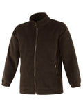Fleecejacke mit Stehkragen, Reißverschluss und seitlichen Taschen.