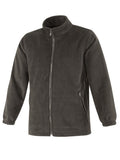 Fleecejacke in dunklem Grau mit durchgehendem Reißverschluss, Stehkragen und Tasche