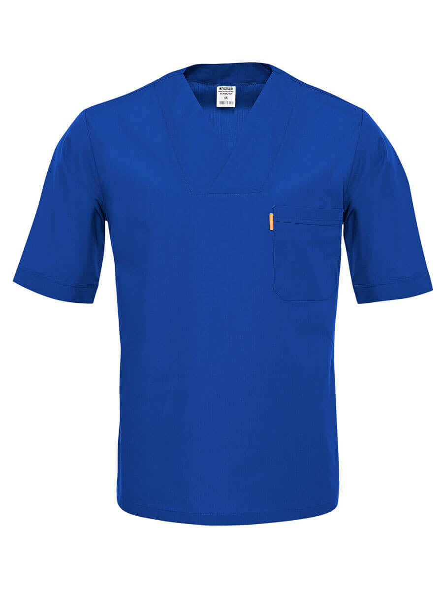 Blaue OP-Tunika mit V-Ausschnitt, kurzem Arm und Brusttasche