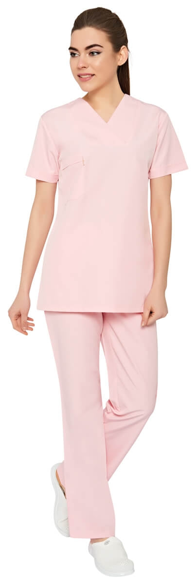 Damen-OP-Anzug: rosa Kasack mit V-Ausschnitt und passende Hose