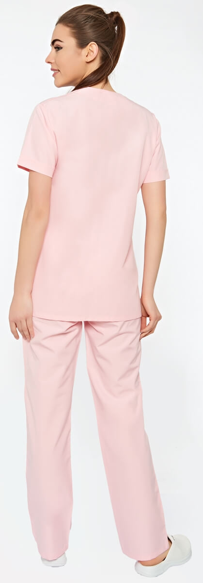 Damen-OP-Anzug: Rückansicht des rosa Kasacks mit kurzen Ärmeln und Hose