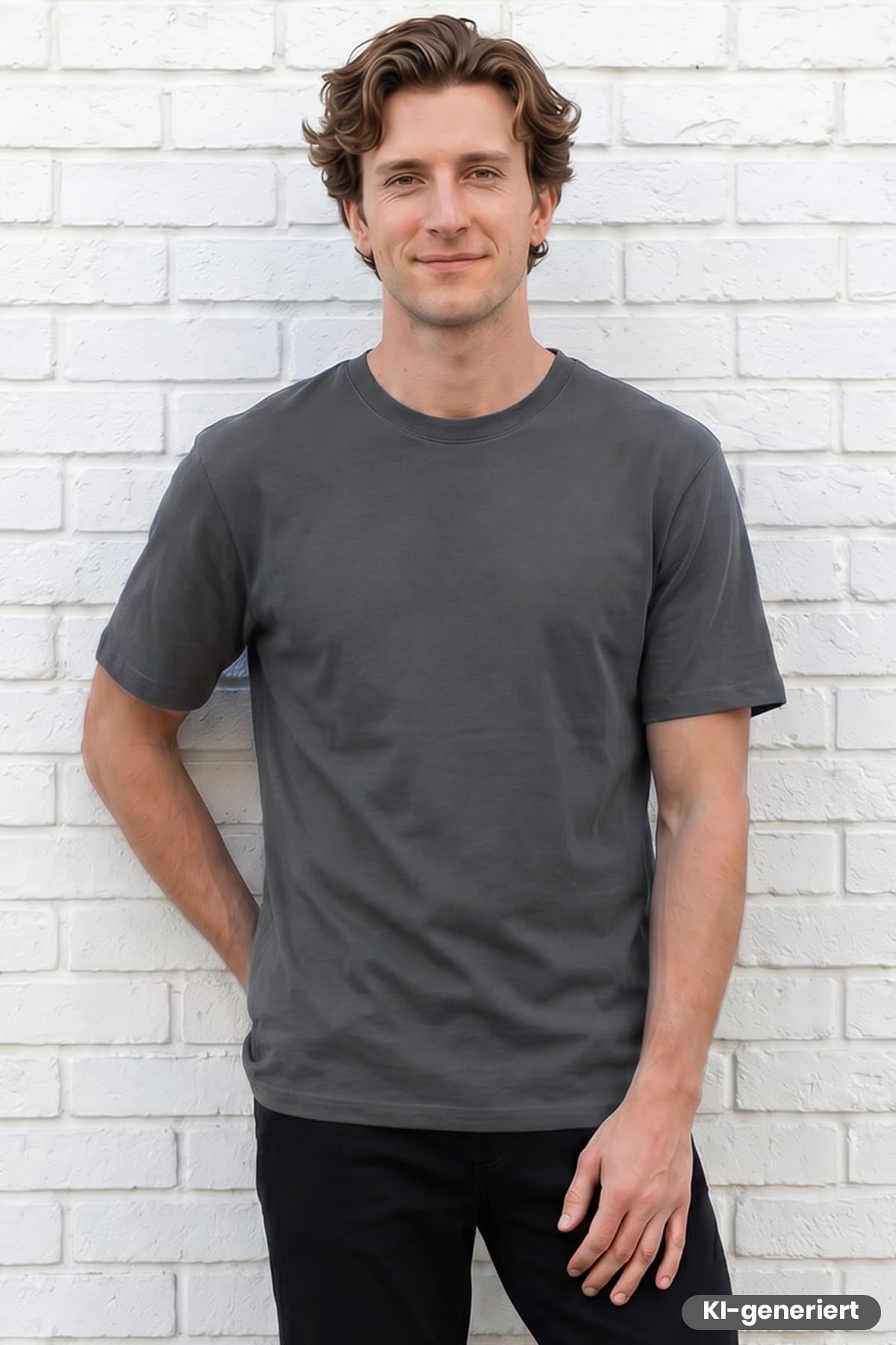 Herren-T-Shirt mit Rundhalsausschnitt, kurzarm, anthrazitgrau, gerade Passform