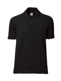 Schwarzes Poloshirt mit kurzem Ärmel, Knopfleiste und schlichtem Kragen