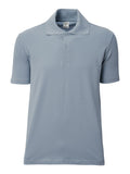 Hellblaues Polo-Shirt mit kurzem Ärmel, Knopfleiste und Kragen