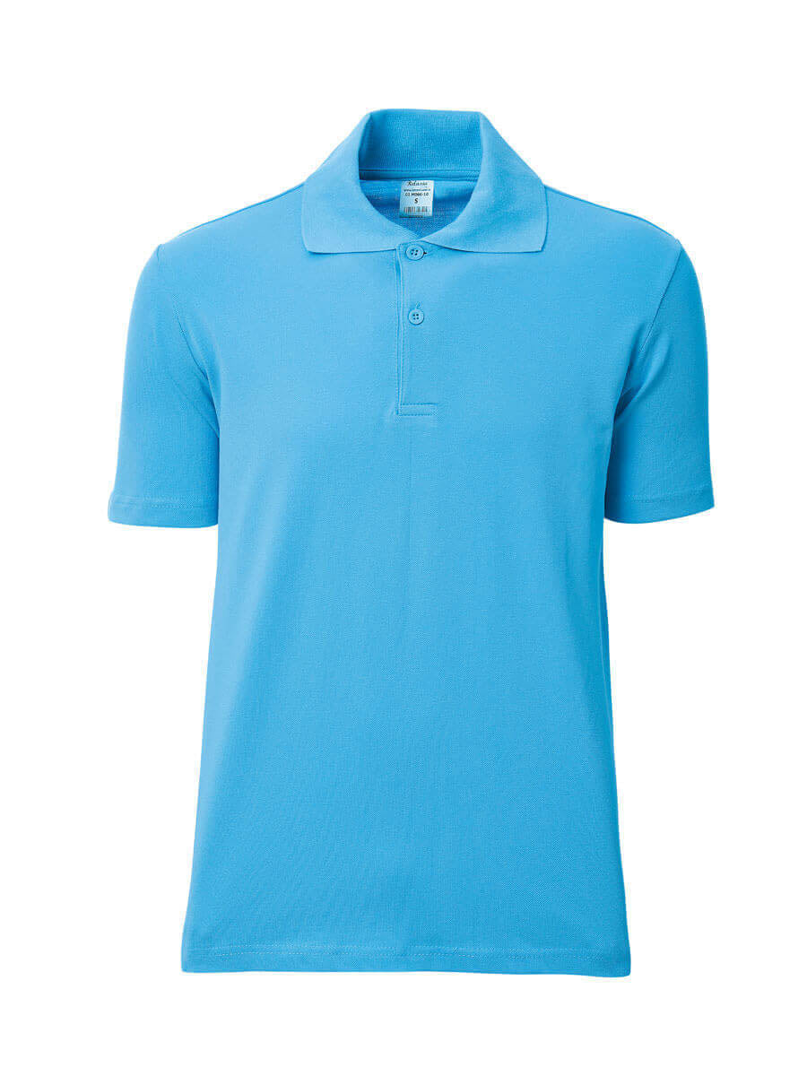Türkises Poloshirt mit kurzem Ärmel, Knopfleiste und einfarbigem Kragen