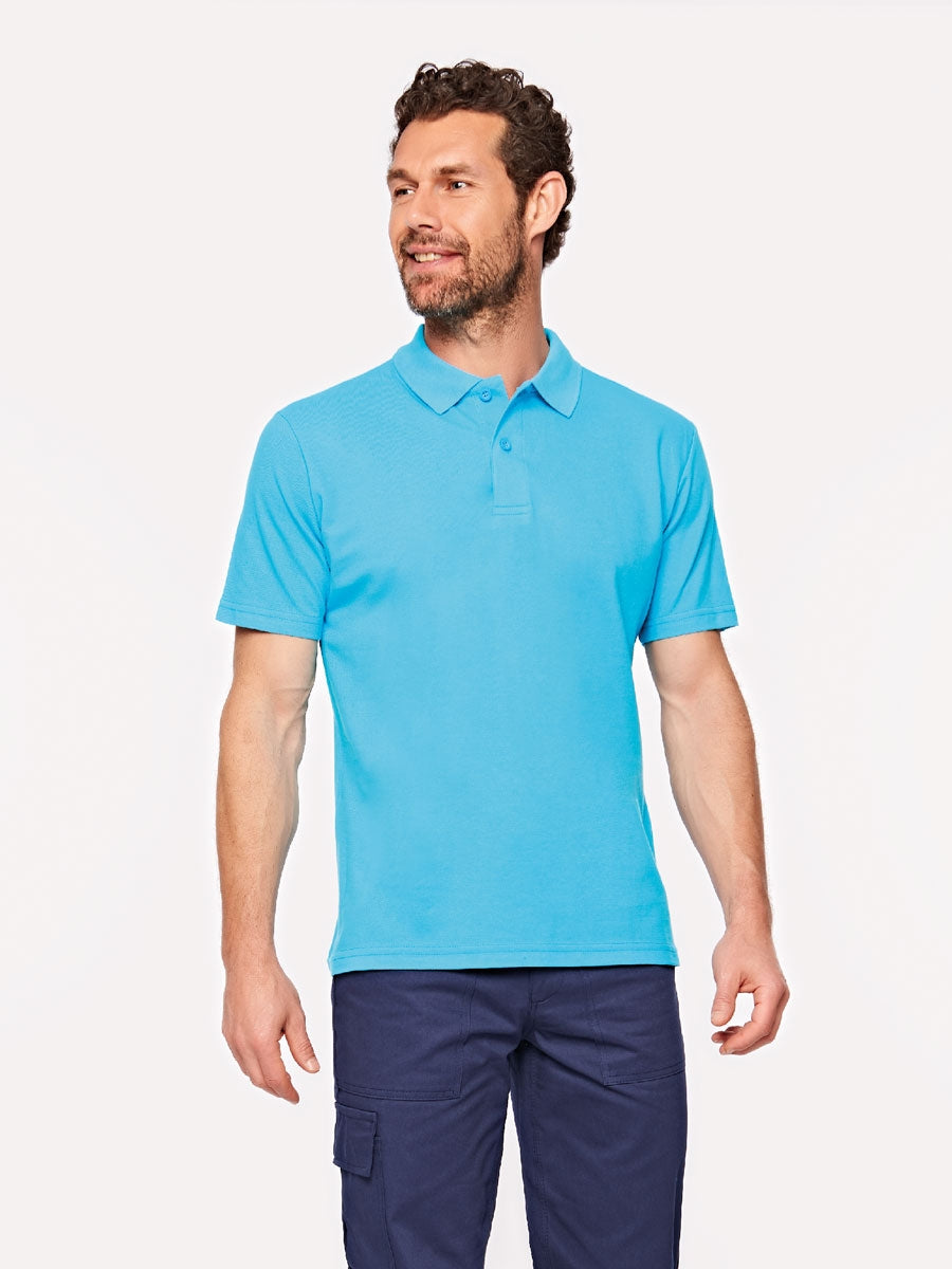 Türkises Poloshirt mit kurzem Ärmel, Kragen und Knopfverschluss, schlicht