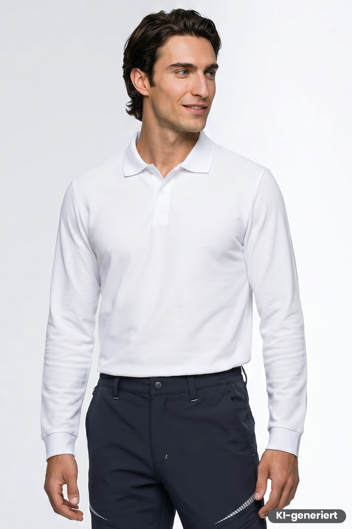 Weißes Langarm-Poloshirt mit Knopfleiste und Kragen