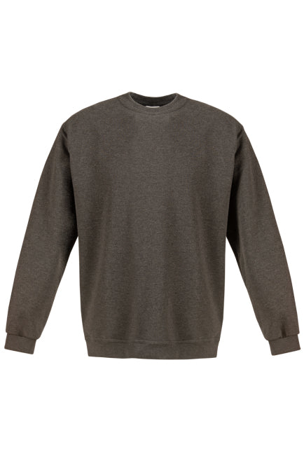 Anthrazit-meliertes Rundhals-Sweatshirt mit langen Ärmeln und gerippten Bündchen sowie Saum