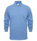 Blau meliertes Polo-Sweatshirt mit langem Arm, Knopfleiste und Kragen