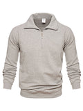 Helles graues Herren-Sweatshirt mit Viertelreißverschluss und Stehkragen