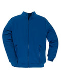 Herren-Sweatjacke mit durchgehendem Reißverschluss, Kornblau, Stehkragen und zwei Fronttaschen.