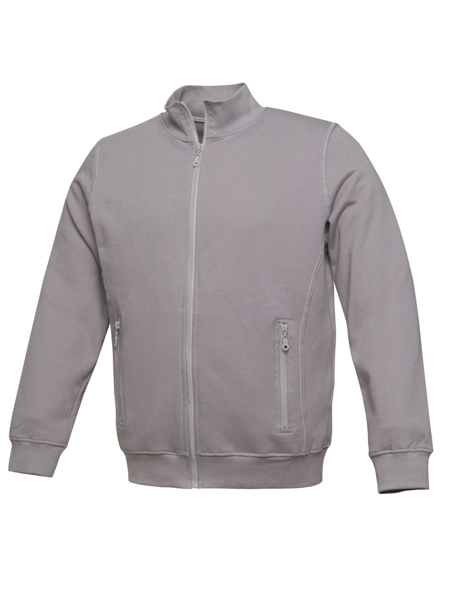 Grau melierte Herren-Sweatjacke mit durchgehendem Reißverschluss und Stehkragen
