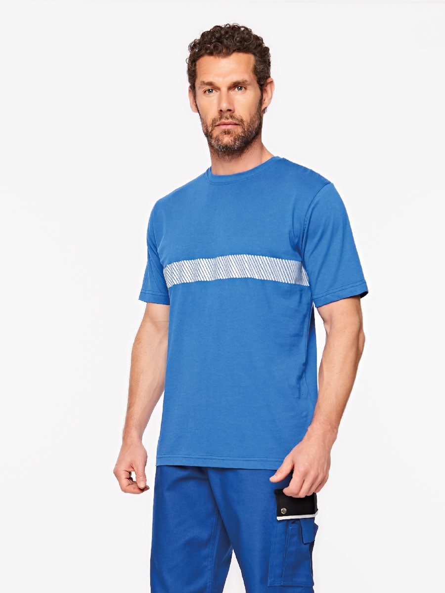 Herren T-Shirt Kornblau mit grauem Streifenband, Kurzarm und Rundhalsausschnitt