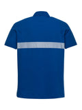 Herren-Poloshirt in Kornblau mit gestreiftem Mittelstreifen, Rückenansicht