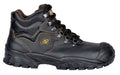 Schwarzer Schnürstiefel aus Leder mit gepolsterter Sohle und Schutzkappe, grobes Profil