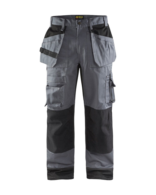 Arbeitshose mit Cargo-Taschen, grau-schwarz, seitliche Beintaschen und Knopfverschluss