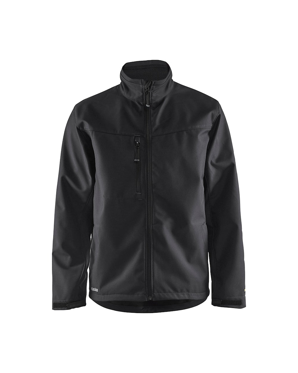 Schwarze Softshelljacke mit durchgehendem Reißverschluss und Stehkragen