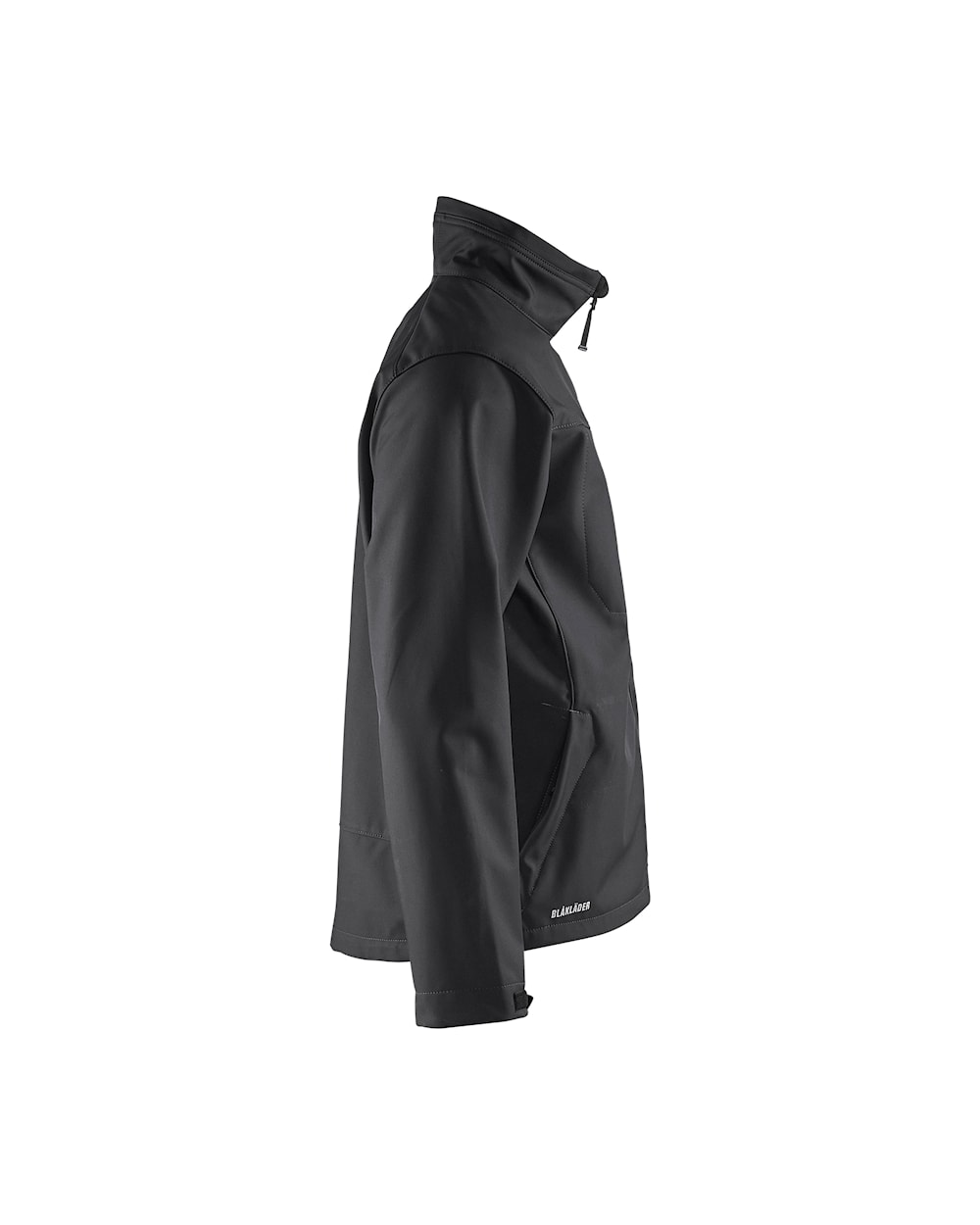 Schwarze Softshelljacke seitlich mit Ärmel und durchgehendem Reißverschluss