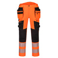 Warnschutzhose orange-schwarz mit reflektierenden Streifen und seitlichen Taschen