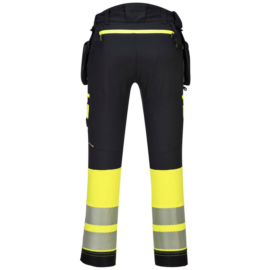 Warnschutzhose, schwarz mit gelben Reflektorbändern an den Beinabschlüssen