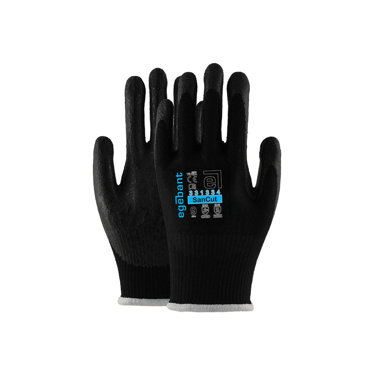 Schwarzer Arbeitshandschuh mit Nitrilschaum-Beschichtung an Handfläche und Fingerspitzen