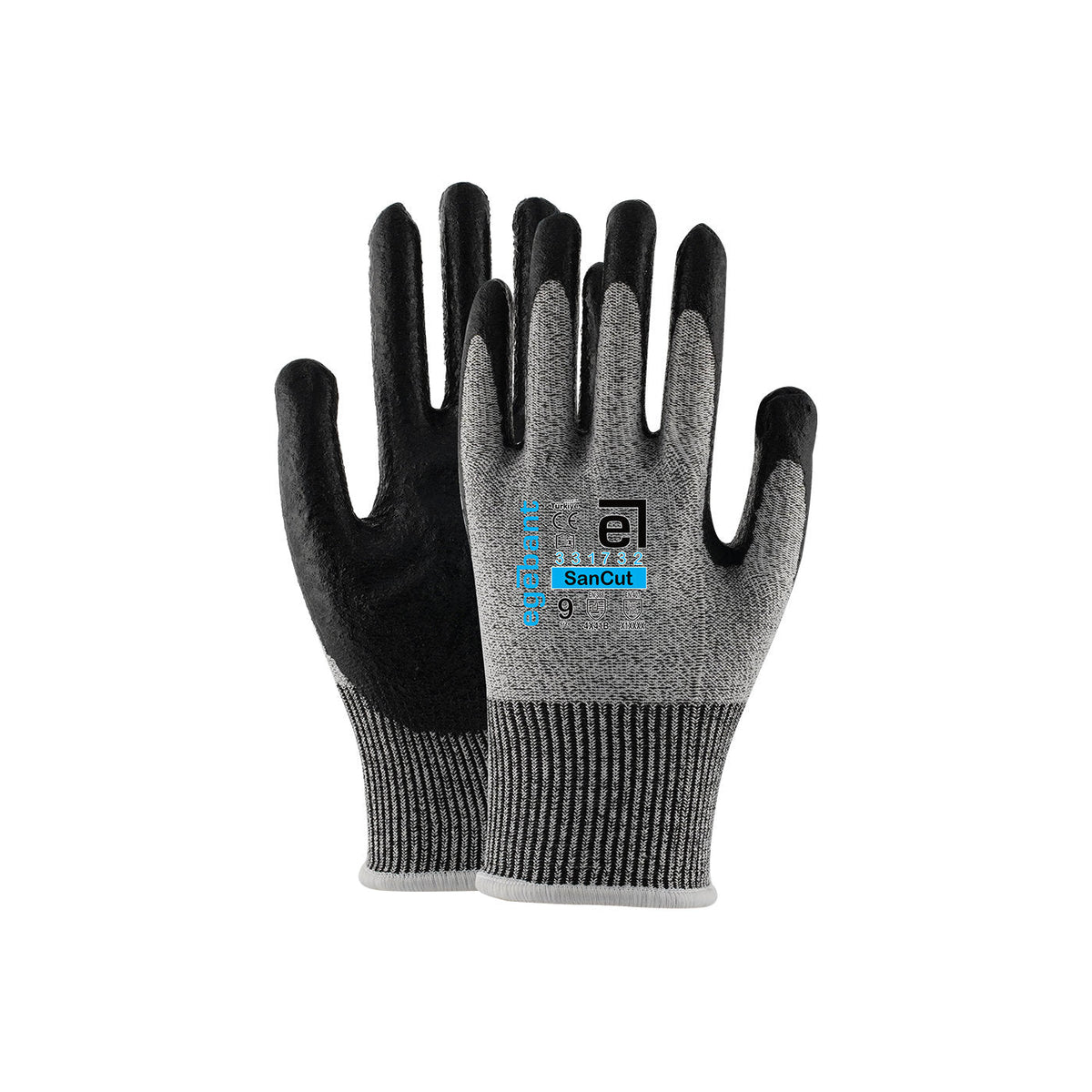 SanCut Arbeitshandschuh mit Nitrilschaum-Beschichtung, schwarzer Handfläche, grauem Strickbund