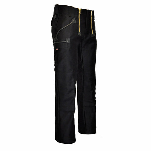 Schwarze Cargo-Hose mit Reißverschlüssen am Bein und Taschen