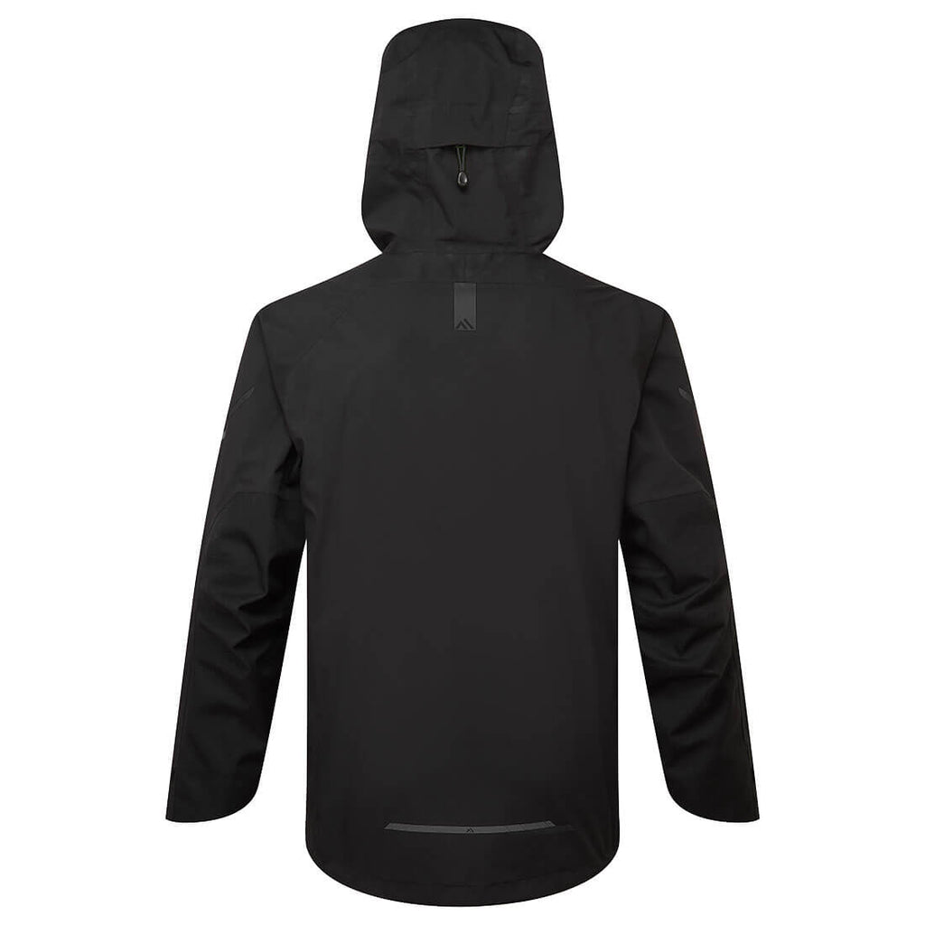 Schwarze Regenjacke mit Kapuze, Rückansicht