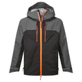 EV4 Shell-Regenjacke, dunkelgrau, mit Kapuze und orangefarbener Frontreißverschluss
