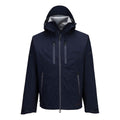 EV4 Shell-Regenjacke, dunkelblaue Kapuze, durchgehender Reißverschluss, Taschen mit Reißverschluss