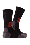 Laufsocken schwarz, mit grauen Polstern und roten Streifen am Bündchen