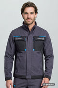 Bundjacke dunkelgrau mit Reißverschluss, Brusttaschen und blauen Akzenten