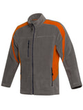 Fleecejacke grau mit orange Seiteneinsätzen, durchgehendem Reißverschluss, Stehkragen, Taschen