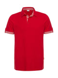 Rotes Poloshirt mit Knopfleiste, Kragen und kariertem Ärmelbund