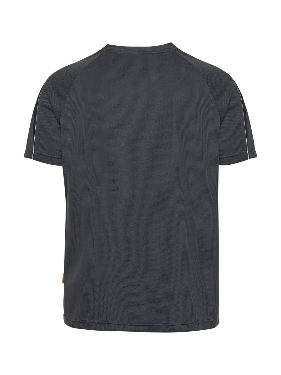 Kurzarm-Funktionsshirt, Rückansicht mit Rundhalsausschnitt, dunkelgrau