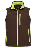 Braune Softshell-Sportweste mit Stehkragen, durchgehendem Reißverschluss und Brusttasche