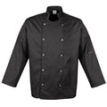 Kochjacke mit langen Ärmeln, schwarze Kochbekleidung, doppelte Knopfleiste
